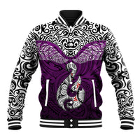 Custom Aotearoa New Zealand Baseball Jacket Silver Fern and Matau with Maori Tribal Pink Style LT03 Unisex Pink - Polynesian Pride