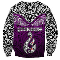 Custom Aotearoa New Zealand Sweatshirt Silver Fern and Matau with Maori Tribal Pink Style LT03 - Polynesian Pride