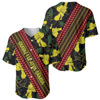Samoan Culture Baseball Jersey Hibiscus and Ula Fala with Tapa Pattern Black Color LT03 - Polynesian Pride