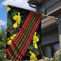 Samoan Culture Garden Flag Hibiscus and Ula Fala with Tapa Pattern Black Color LT03 - Polynesian Pride