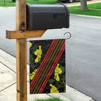 Samoan Culture Garden Flag Hibiscus and Ula Fala with Tapa Pattern Black Color LT03 - Polynesian Pride