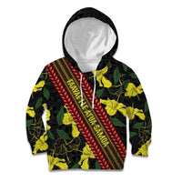Samoan Culture Kid Hoodie Hibiscus and Ula Fala with Tapa Pattern Black Color LT03 Hoodie Black - Polynesian Pride
