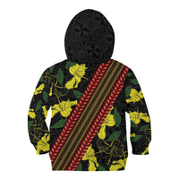 Samoan Culture Kid Hoodie Hibiscus and Ula Fala with Tapa Pattern Black Color LT03 - Polynesian Pride