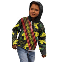 Samoan Culture Kid Hoodie Hibiscus and Ula Fala with Tapa Pattern Black Color LT03 - Polynesian Pride