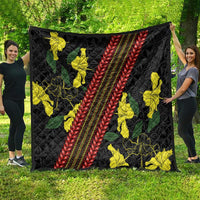 Samoan Culture Quilt Hibiscus and Ula Fala with Tapa Pattern Black Color LT03 - Polynesian Pride