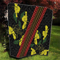 Samoan Culture Quilt Hibiscus and Ula Fala with Tapa Pattern Black Color LT03 - Polynesian Pride