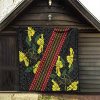 Samoan Culture Quilt Hibiscus and Ula Fala with Tapa Pattern Black Color LT03 - Polynesian Pride