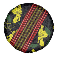 Samoan Culture Spare Tire Cover Hibiscus and Ula Fala with Tapa Pattern Black Color LT03 - Polynesian Pride