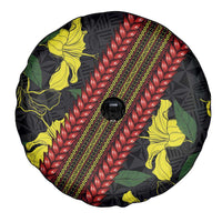 Samoan Culture Spare Tire Cover Hibiscus and Ula Fala with Tapa Pattern Black Color LT03 - Polynesian Pride