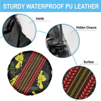 Samoan Culture Spare Tire Cover Hibiscus and Ula Fala with Tapa Pattern Black Color LT03 - Polynesian Pride