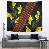 Samoan Culture Tapestry Hibiscus and Ula Fala with Tapa Pattern Black Color LT03 Black - Polynesian Pride
