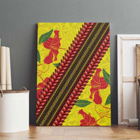Samoan Culture Canvas Wall Art Hibiscus and Ula Fala with Tapa Pattern Yellow Color
