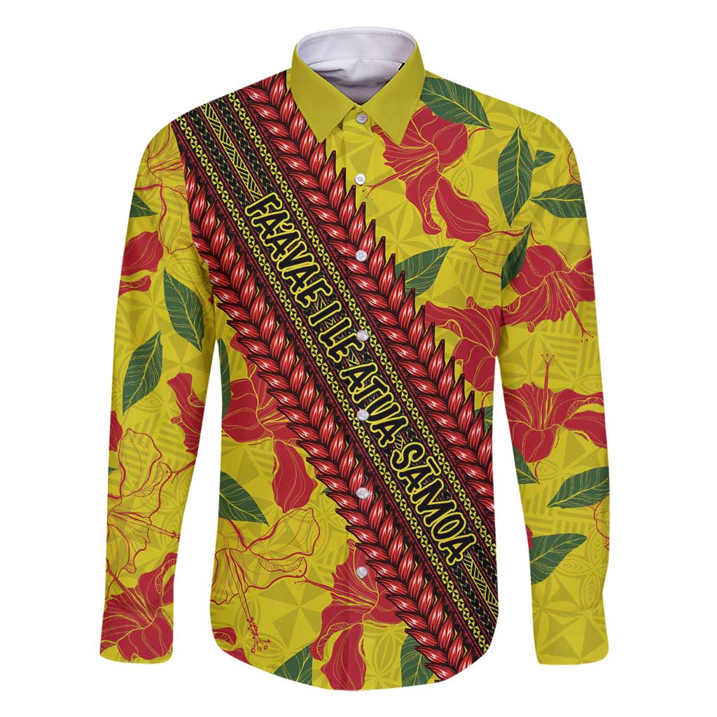 Samoan Culture Family Matching Off Shoulder Maxi Dress and Hawaiian Shirt Hibiscus and Ula Fala with Tapa Pattern YellowColor