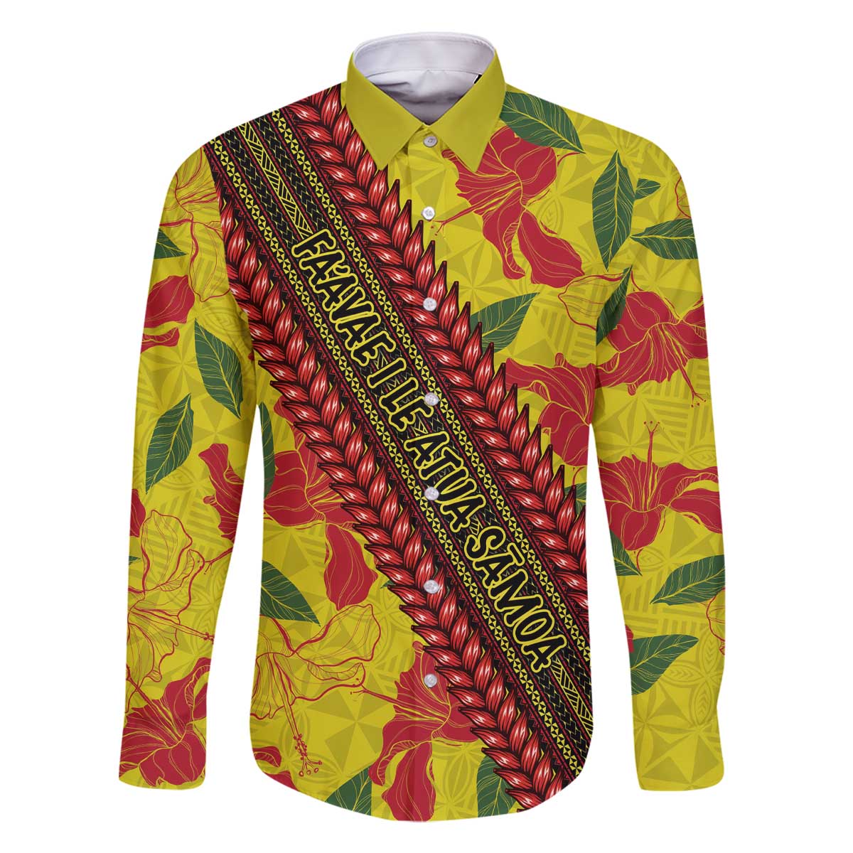 Samoan Culture Family Matching Off Shoulder Short Dress and Hawaiian Shirt Hibiscus and Ula Fala with Tapa Pattern YellowColor