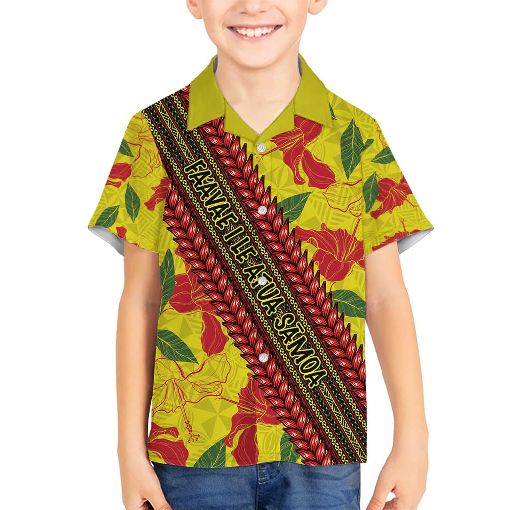 Samoan Culture Family Matching Tank Maxi Dress and Hawaiian Shirt Hibiscus and Ula Fala with Tapa Pattern YellowColor