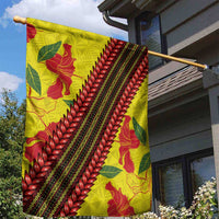 Samoan Culture Garden Flag Hibiscus and Ula Fala with Tapa Pattern Yellow Color LT03 - Polynesian Pride