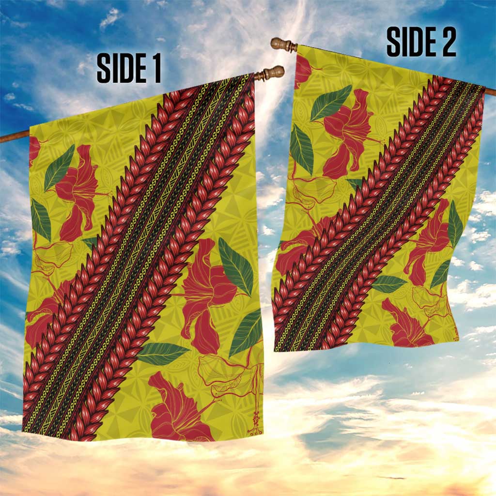 Samoan Culture Garden Flag Hibiscus and Ula Fala with Tapa Pattern Yellow Color LT03 - Polynesian Pride