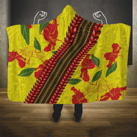 Samoan Culture Hooded Blanket Hibiscus and Ula Fala with Tapa Pattern Yellow Color LT03 - Polynesian Pride