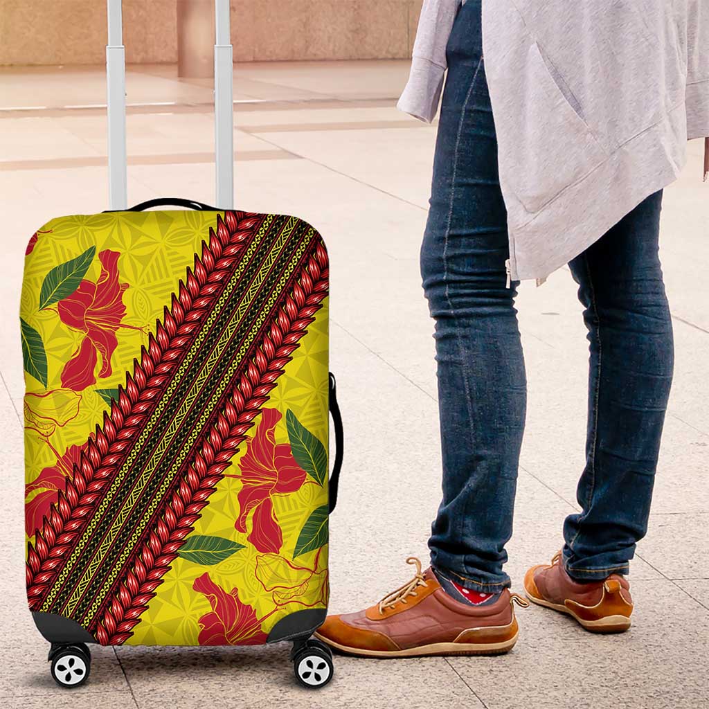 Samoan Culture Luggage Cover Hibiscus and Ula Fala with Tapa Pattern Yellow Color LT03 Yellow - Polynesian Pride