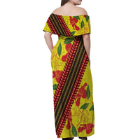 Samoan Culture Off Shoulder Maxi Dress Hibiscus and Ula Fala with Tapa Pattern YellowColor LT03 - Polynesian Pride