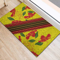 Samoan Culture Rubber Doormat Hibiscus and Ula Fala with Tapa Pattern Yellow Color LT03 - Polynesian Pride