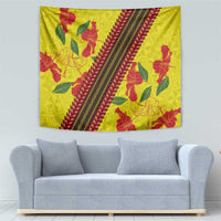 Samoan Culture Tapestry Hibiscus and Ula Fala with Tapa Pattern Yellow Color LT03 - Polynesian Pride