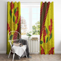Samoan Culture Window Curtain Hibiscus and Ula Fala with Tapa Pattern Yellow Color