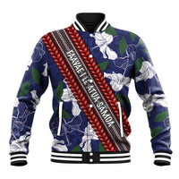 Samoan Culture Baseball Jacket Hibiscus and Ula Fala with Tapa Pattern Blue Color LT03 Unisex Blue - Polynesian Pride