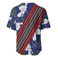 Samoan Culture Baseball Jersey Hibiscus and Ula Fala with Tapa Pattern Blue Color LT03 - Polynesian Pride