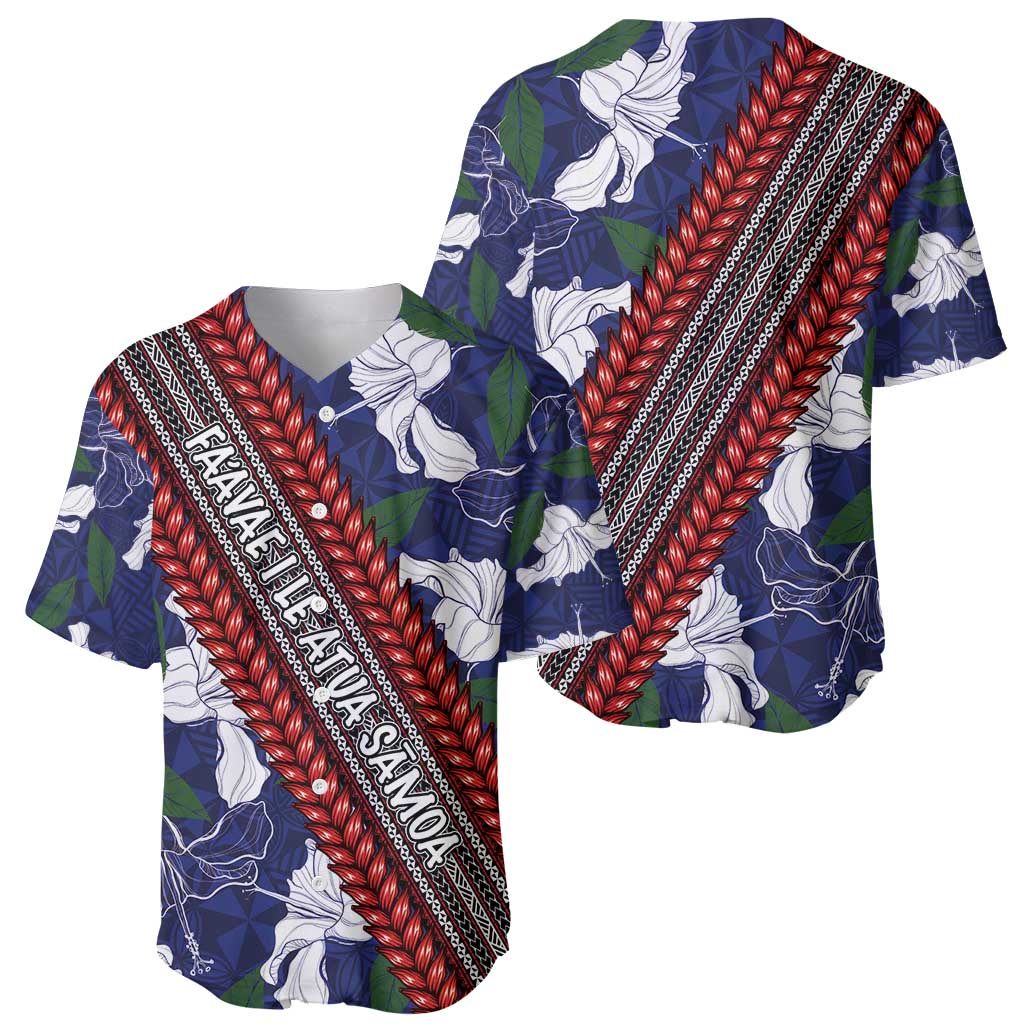 Samoan Culture Baseball Jersey Hibiscus and Ula Fala with Tapa Pattern Blue Color LT03 - Polynesian Pride