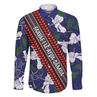 Samoan Culture Family Matching Tank Maxi Dress and Hawaiian Shirt Hibiscus and Ula Fala with Tapa Pattern Blue Color