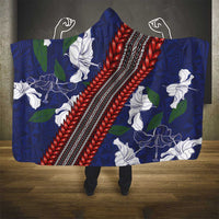 Samoan Culture Hooded Blanket Hibiscus and Ula Fala with Tapa Pattern Blue Color LT03 - Polynesian Pride