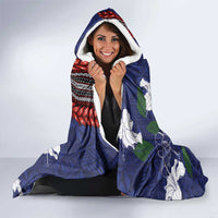 Samoan Culture Hooded Blanket Hibiscus and Ula Fala with Tapa Pattern Blue Color LT03 - Polynesian Pride