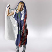 Samoan Culture Hooded Blanket Hibiscus and Ula Fala with Tapa Pattern Blue Color LT03 - Polynesian Pride