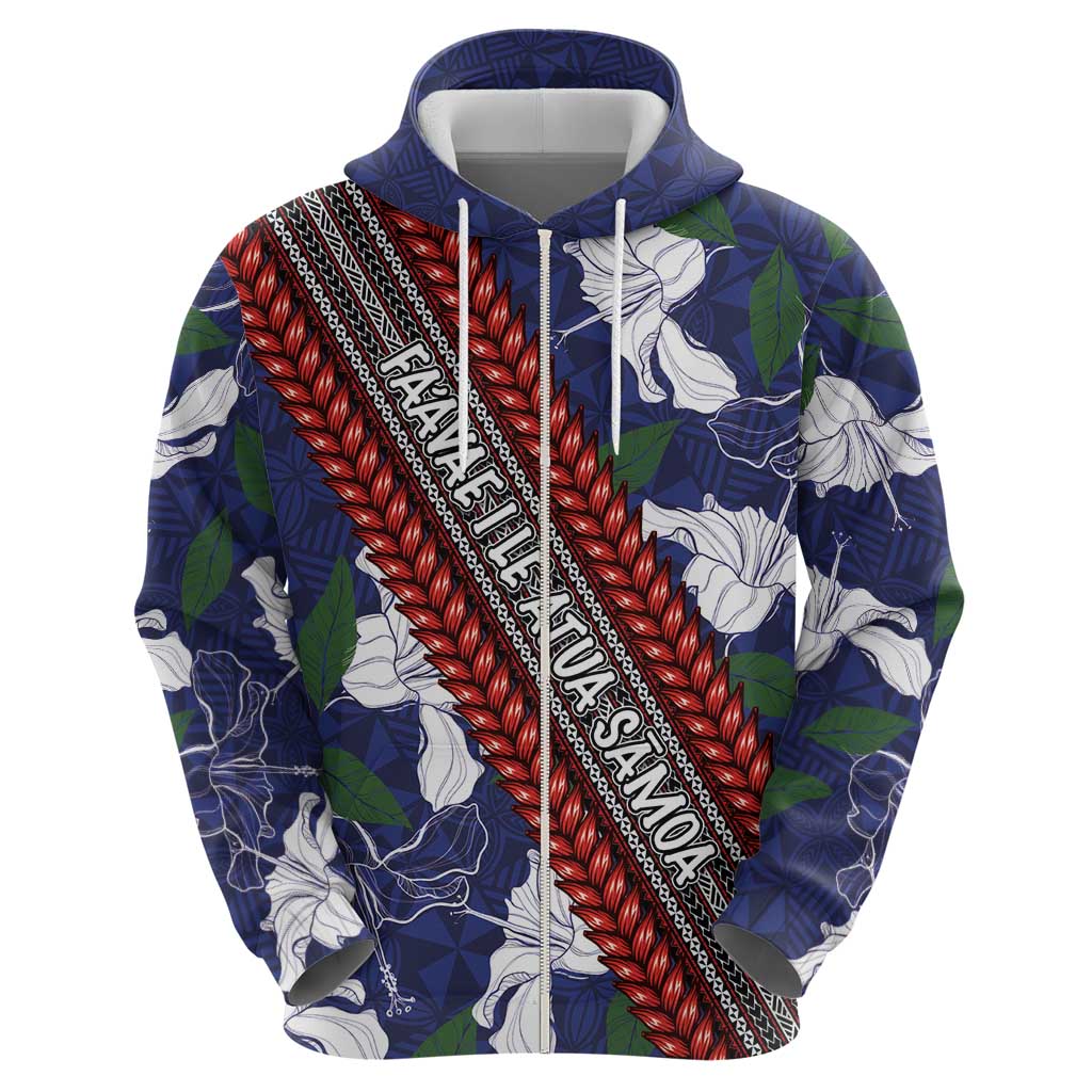 Samoan Culture Hoodie Hibiscus and Ula Fala with Tapa Pattern Blue Color