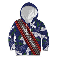 Samoan Culture Kid Hoodie Hibiscus and Ula Fala with Tapa Pattern Blue Color LT03 Hoodie Blue - Polynesian Pride