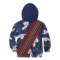 Samoan Culture Kid Hoodie Hibiscus and Ula Fala with Tapa Pattern Blue Color LT03 - Polynesian Pride