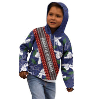 Samoan Culture Kid Hoodie Hibiscus and Ula Fala with Tapa Pattern Blue Color LT03 - Polynesian Pride