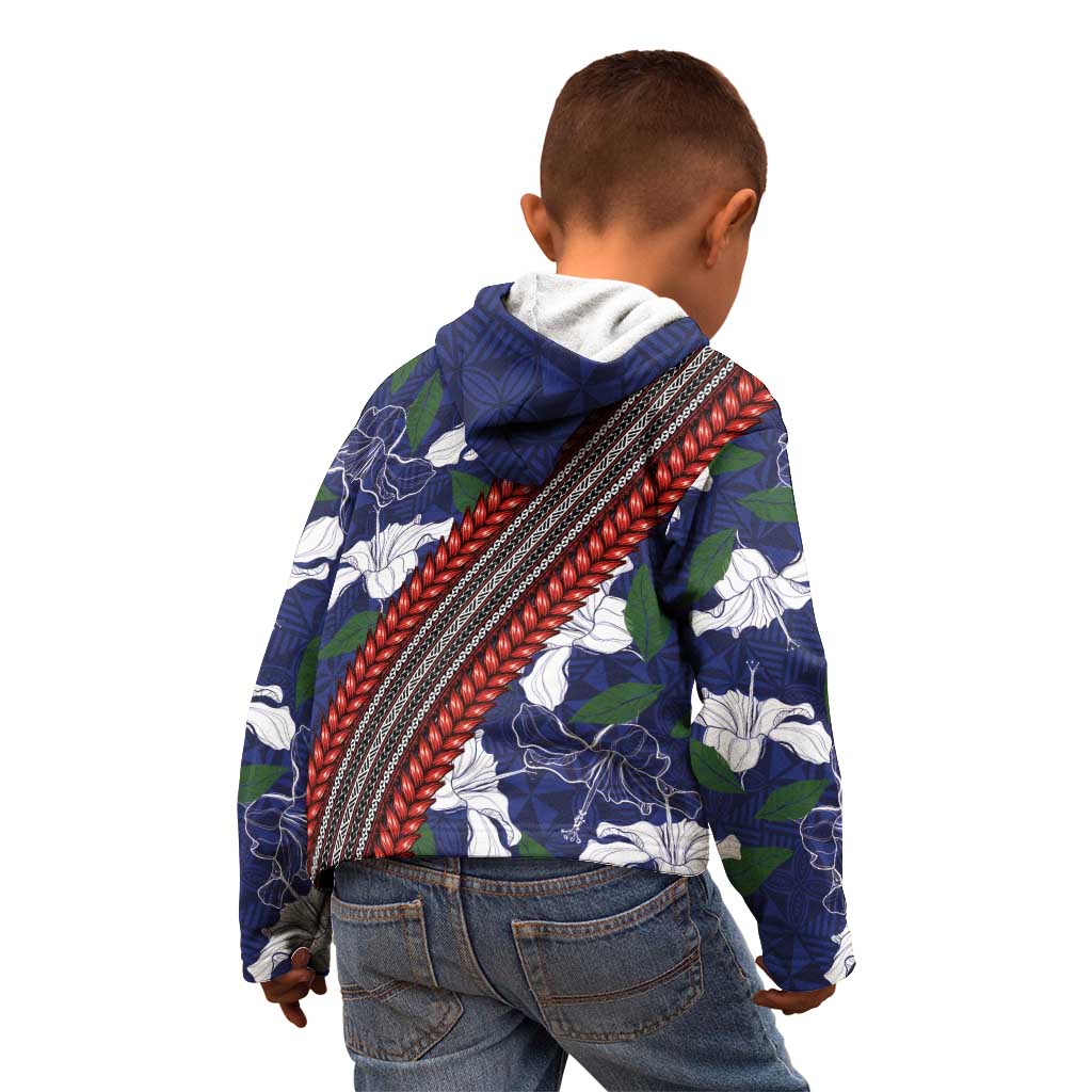 Samoan Culture Kid Hoodie Hibiscus and Ula Fala with Tapa Pattern Blue Color LT03 - Polynesian Pride