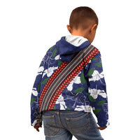 Samoan Culture Kid Hoodie Hibiscus and Ula Fala with Tapa Pattern Blue Color LT03 - Polynesian Pride