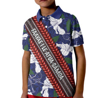 Samoan Culture Kid Polo Shirt Hibiscus and Ula Fala with Tapa Pattern Blue Color LT03 Kid Blue - Polynesian Pride
