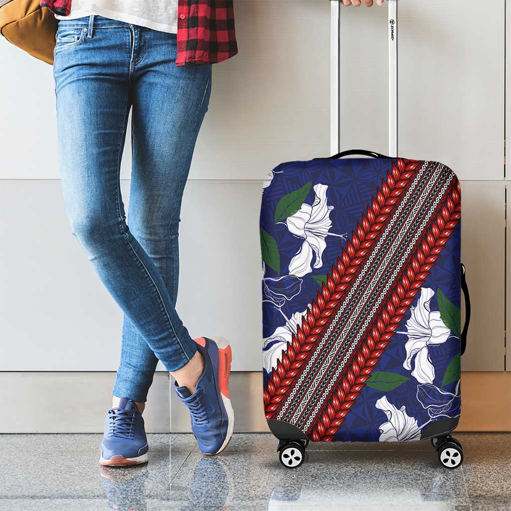 Samoan Culture Luggage Cover Hibiscus and Ula Fala with Tapa Pattern Blue Color LT03 - Polynesian Pride