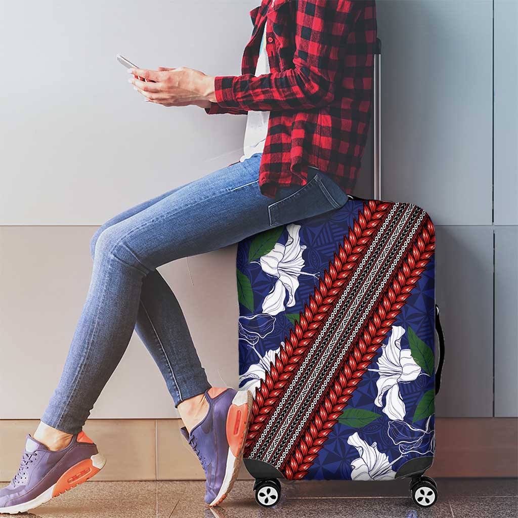 Samoan Culture Luggage Cover Hibiscus and Ula Fala with Tapa Pattern Blue Color LT03 - Polynesian Pride