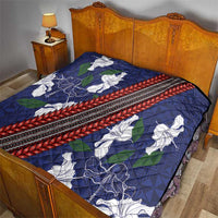 Samoan Culture Quilt Hibiscus and Ula Fala with Tapa Pattern Blue Color LT03 - Polynesian Pride