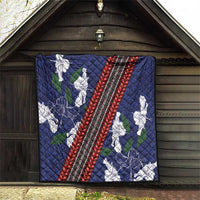 Samoan Culture Quilt Hibiscus and Ula Fala with Tapa Pattern Blue Color LT03 - Polynesian Pride