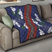 Samoan Culture Quilt Hibiscus and Ula Fala with Tapa Pattern Blue Color LT03 - Polynesian Pride
