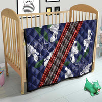 Samoan Culture Quilt Hibiscus and Ula Fala with Tapa Pattern Blue Color LT03 - Polynesian Pride