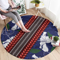 Samoan Culture Round Carpet Hibiscus and Ula Fala with Tapa Pattern Blue Color LT03 - Polynesian Pride