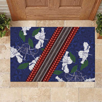 Samoan Culture Rubber Doormat Hibiscus and Ula Fala with Tapa Pattern Blue Color LT03 Blue - Polynesian Pride