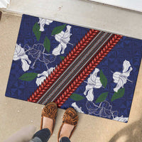 Samoan Culture Rubber Doormat Hibiscus and Ula Fala with Tapa Pattern Blue Color LT03 - Polynesian Pride